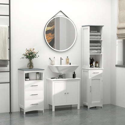 Noka Tall Slim Bathroom Linen Cabinet With Shelves Drawer And Door In White