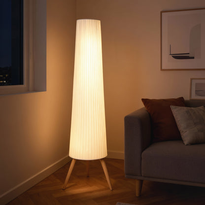 Liletti Natural Wood and White Fabric 3 Level Tripod Scandi Floor Lamp