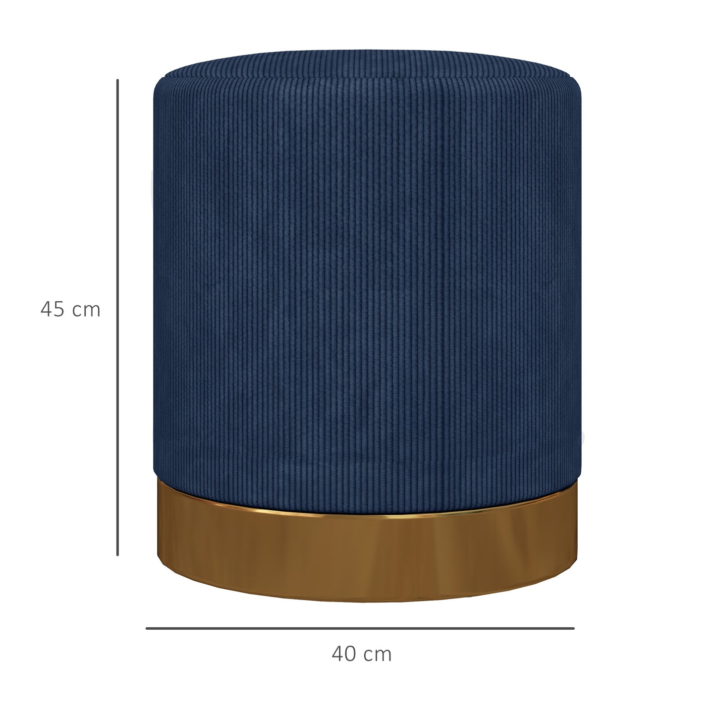 Tamo Bala Corduroy Dark Blue Soft Padded Footstool Gold Accent