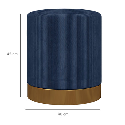 Tamo Bala Corduroy Dark Blue Soft Padded Footstool Gold Accent