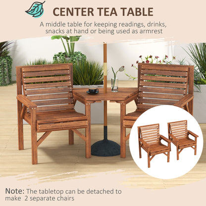 Topa Tan Brown Wood Garden Bistro Set Love Seat With Integrated Coffee Table And Parasol Hole