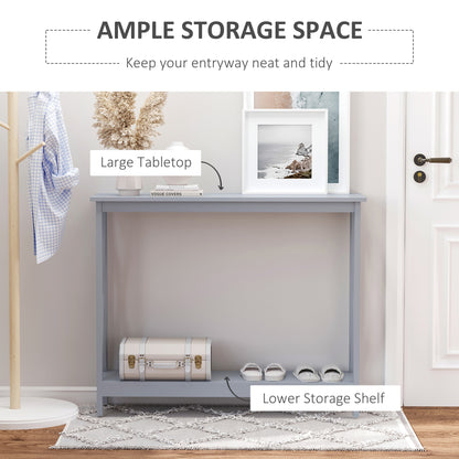 Reluba Wooden Grey X Frame Console Table With Bottom Shelf For Hallway