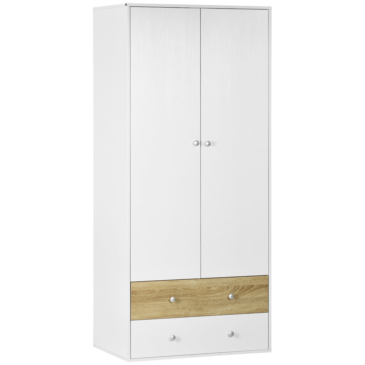 Coralia White and Natural 2 Door Wardrobe With Hanging Rail and 2 Drawers