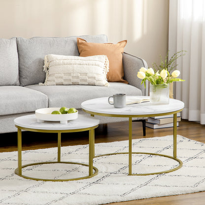 Dividi Metal And Wood White Set Of 2 Round Nesting Side Tables
