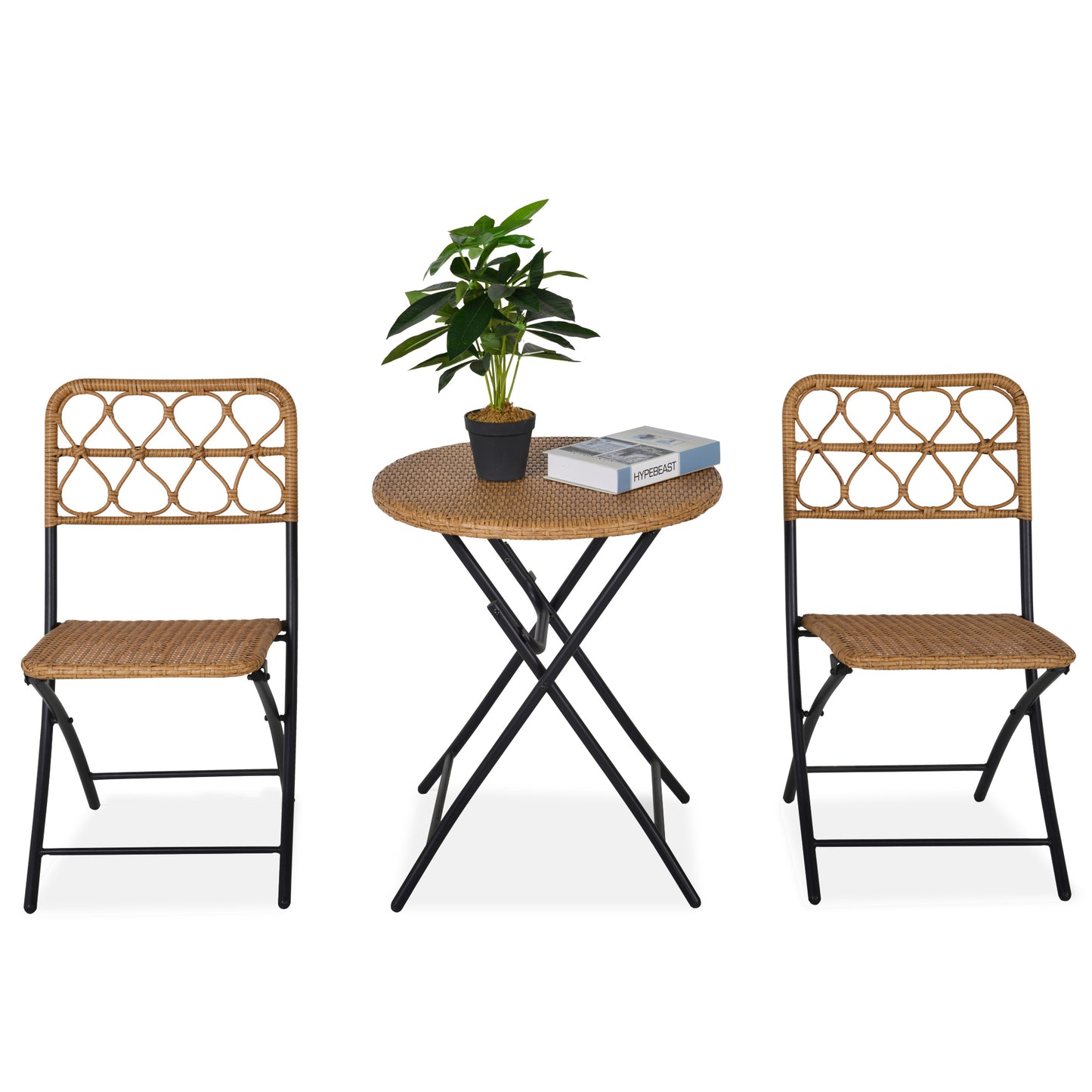 Inca Natural Rattan Rope 2 Seater Foldable Bistro Set With Chairs And Coffee Table