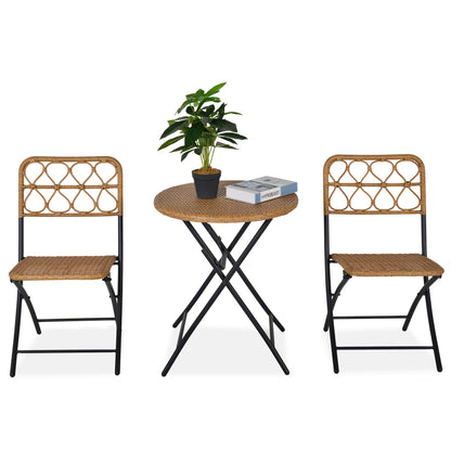 Inca Natural Rattan Rope 2 Seater Foldable Bistro Set With Chairs And Coffee Table