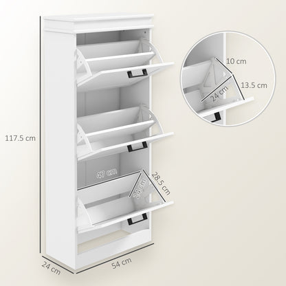 Naravi Vino Wooden White Minimal 3 Drawer Shoe Cabinet For 15 Pairs