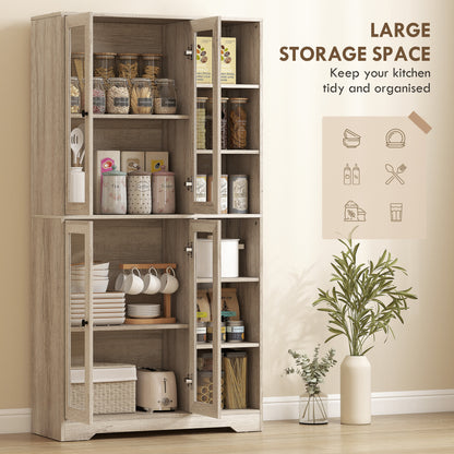 Mole Pantry Wooden Grey Wood Effect Kitchen Storage Cabinet With Glass Doors