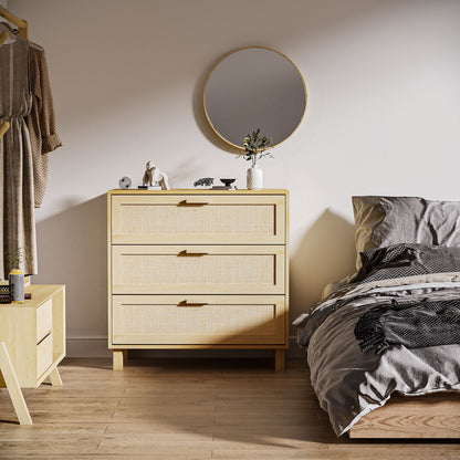 Doyo Boho Natural Rattan And Wood 3 Drawer Bedroom Chest