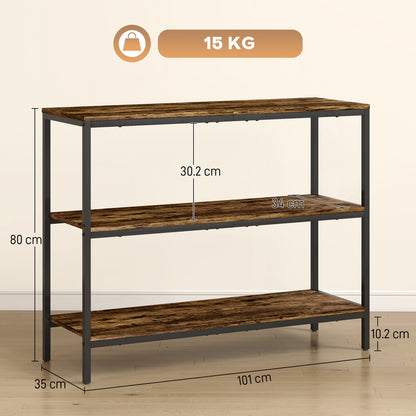 Rihado 101cm Wooden Rustic Brown 3 Tier Console Table