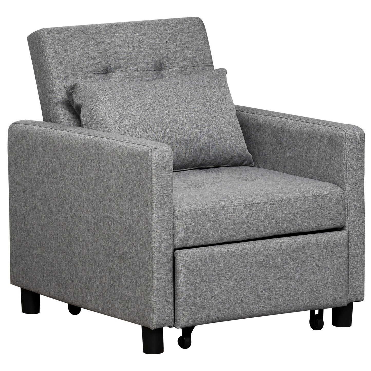 Hala Fabric Grey 3 In One Single Chair Bed With Adjustable Back Pillow And Footrest