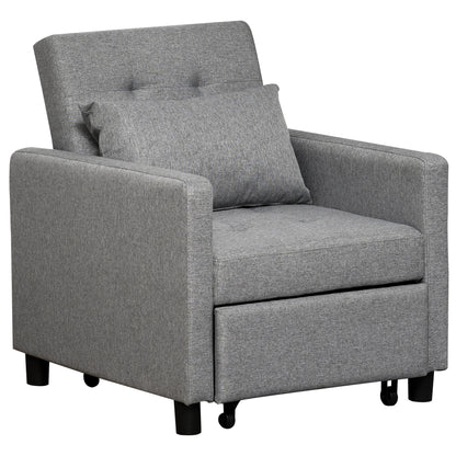 Hala Fabric Grey 3 In One Single Chair Bed With Adjustable Back Pillow And Footrest
