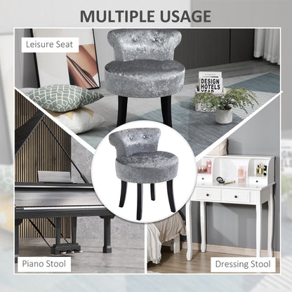 Mocareba Grey Velvet Dressing Table Stool With Rubber Wood Legs