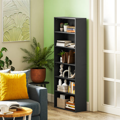 Nere Wood Black 6 Tier Bookcase