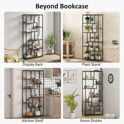 Sudina Metal And Wood Grey And Black 7 Tier Geometric Display Bookcase