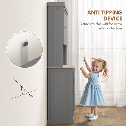 Ririlo Wooden Grey 180 cm Tall Kitchen Storage Cabinet With OFauxn Counter Drawers And 6 Doors