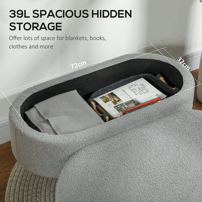 Mael Boucle Light Grey Storage Ottoman Teddy Fleece Natural Wooden Legs