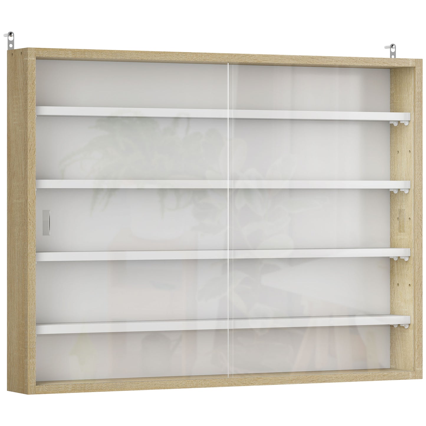 Nisa Vise Wood And Glass Natural Finish 5 Tier Wall Display Cabinet With Adjustable Shelves 60 x 80 cm