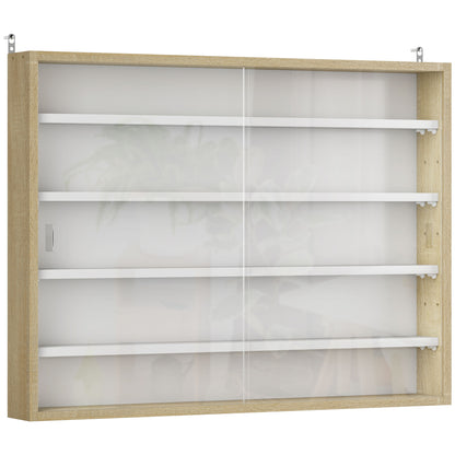 Nisa Vise Wood And Glass Natural Finish 5 Tier Wall Display Cabinet With Adjustable Shelves 60 x 80 cm