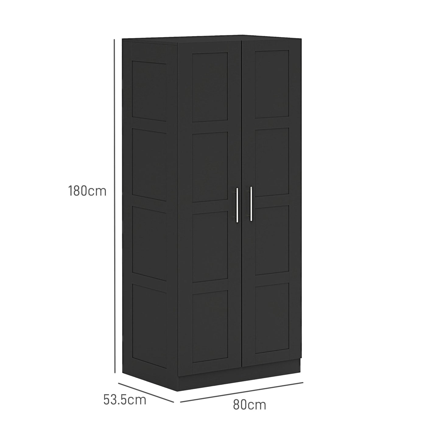 Corarani Wooden Black 2 Door Wardrobe With Hanging Rail Internal Shelving