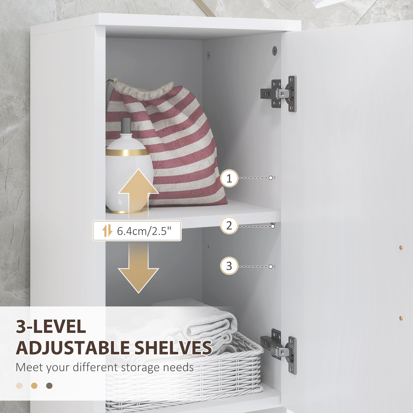 Domifa Tall Bathroom Storage Cabinet With Line Embossed Front And Adjustable Shelves White