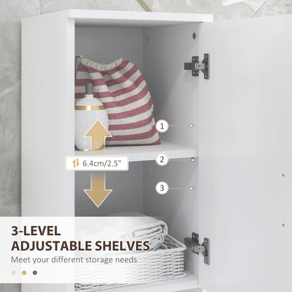 Domifa Tall Bathroom Storage Cabinet With Line Embossed Front And Adjustable Shelves White