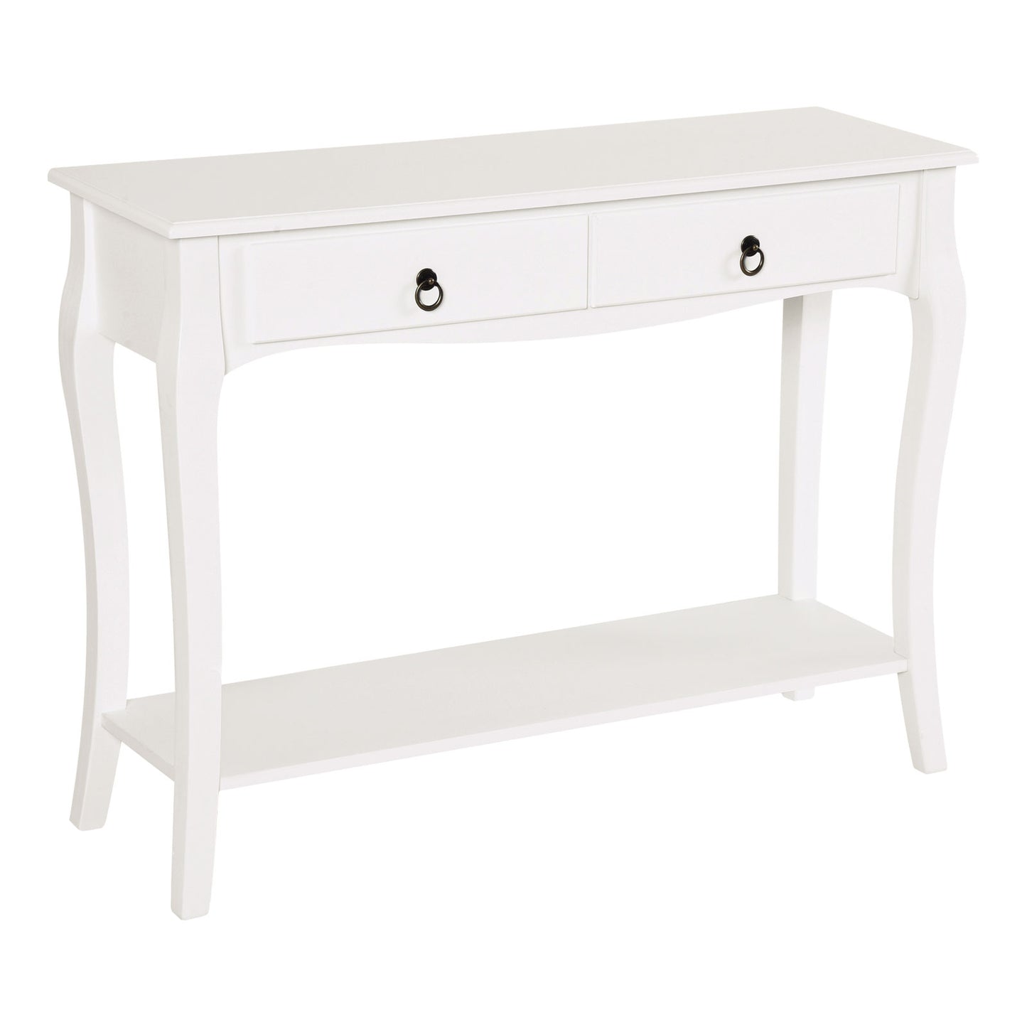 Noro 100cm Wooden Ivory White Mid Century Console Table 2 Drawer And Shelf