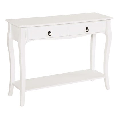 Noro 100cm Wooden Ivory White Mid Century Console Table 2 Drawer And Shelf