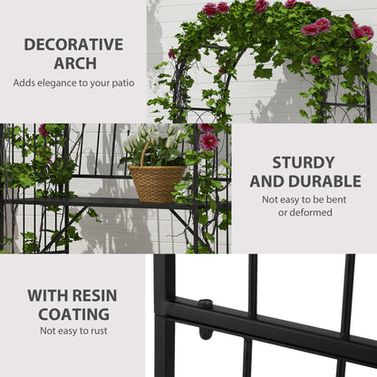 Katoba Metal Black 2 Seater Garden Arch Bench With Trellis For Climbing Plants