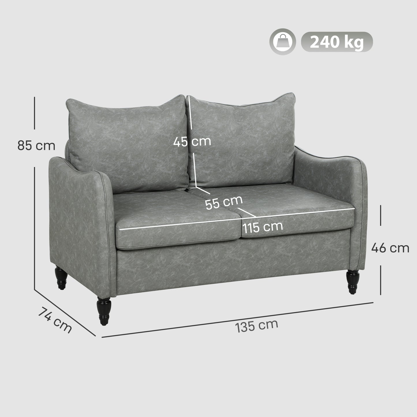 Yodilo Grey Faux Leather Marble Effect 2 Seater Sofa