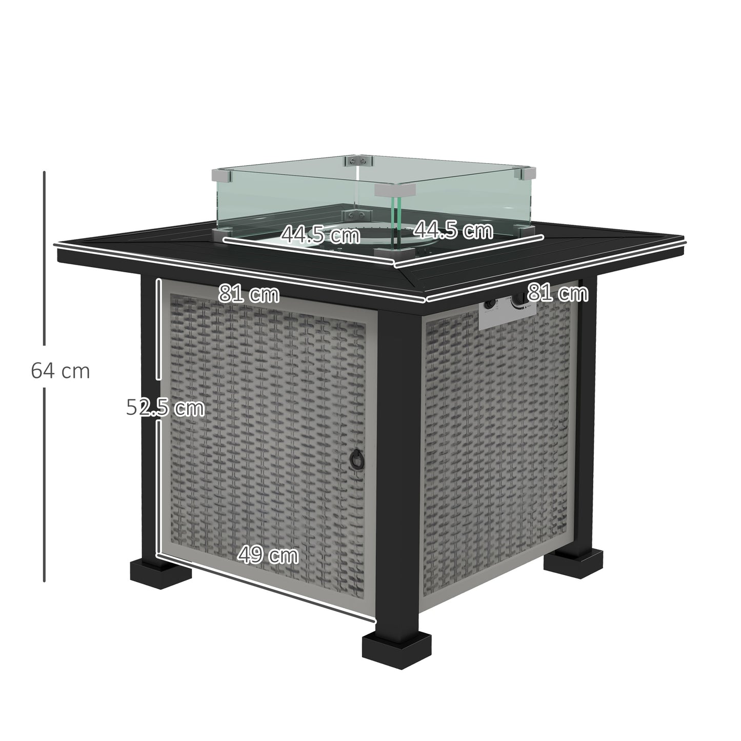 Misana Talu Steel Grey Rattan Square Outdoor Garden Gas Fire Pit Table