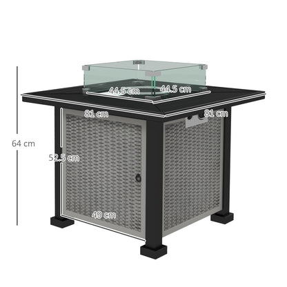 Misana Talu Steel Grey Rattan Square Outdoor Garden Gas Fire Pit Table