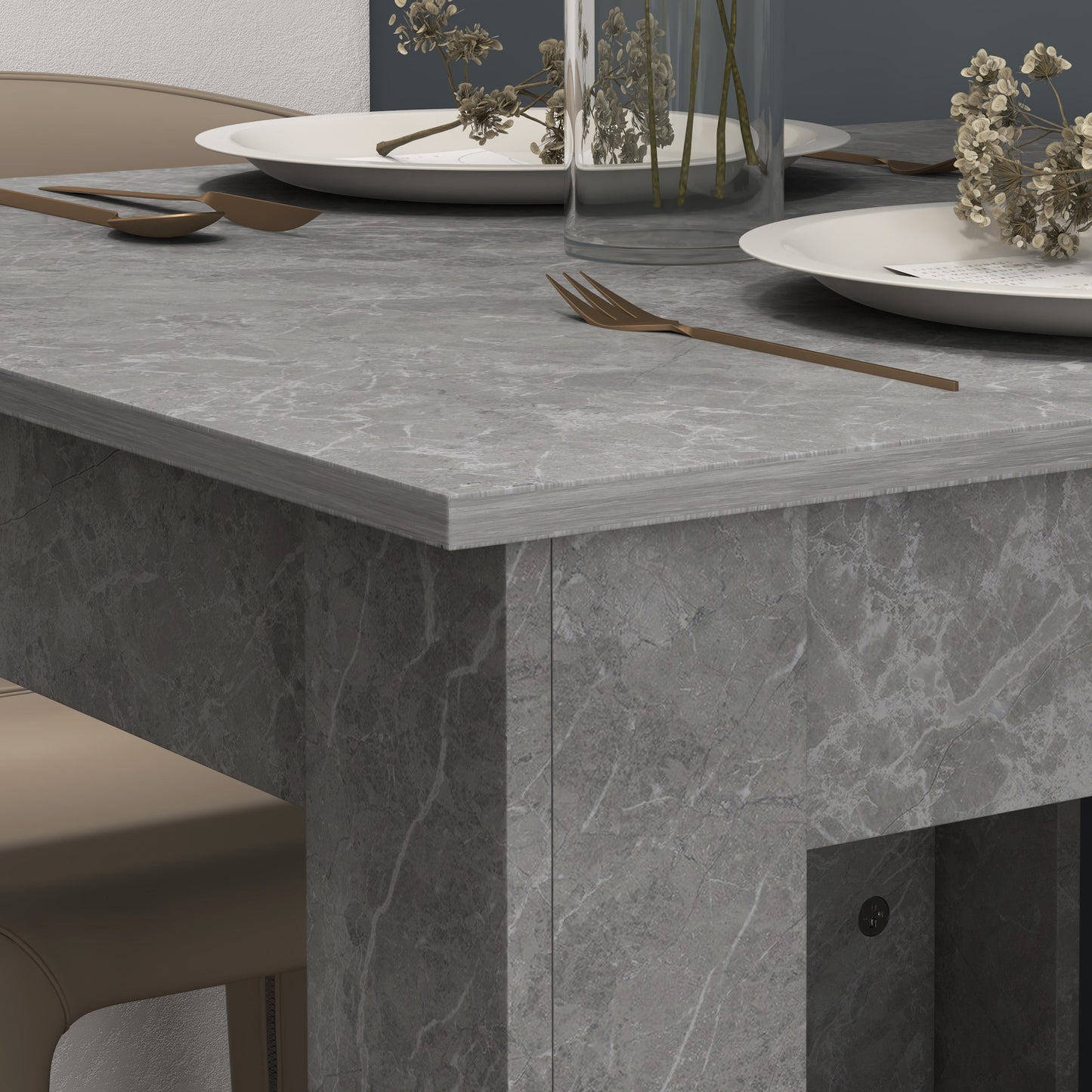 Kava Cement Grey Square Dining Table With Faux Cement Finish Compact Modern Style