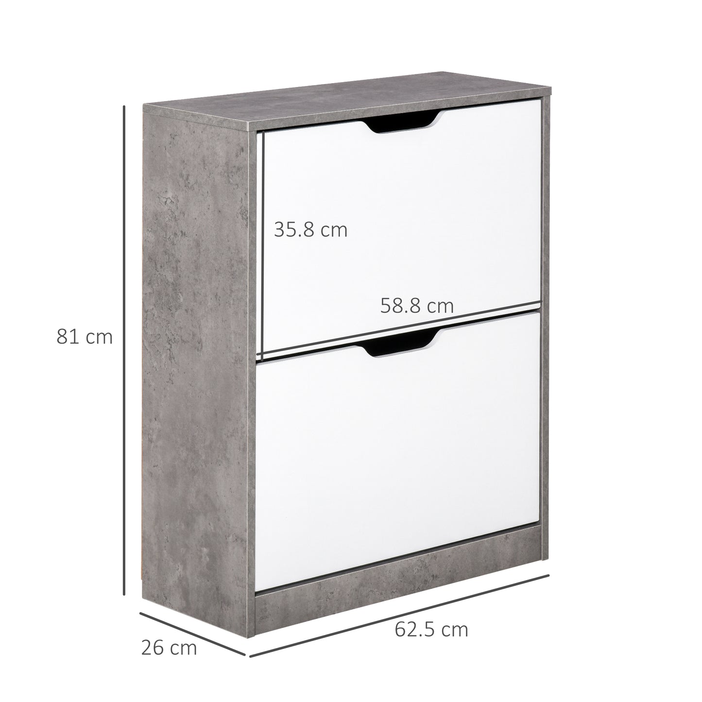 Lohase Wooden White and Grey Shoe Cabinet With 2 Drawers Grooved Handles