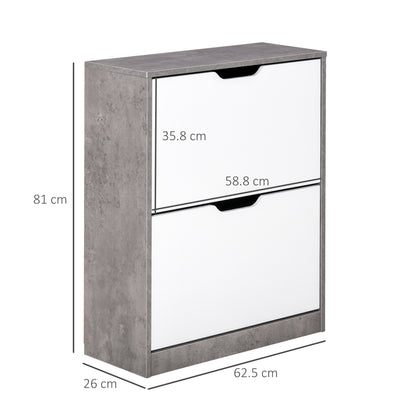 Lohase Wooden White and Grey Shoe Cabinet With 2 Drawers Grooved Handles