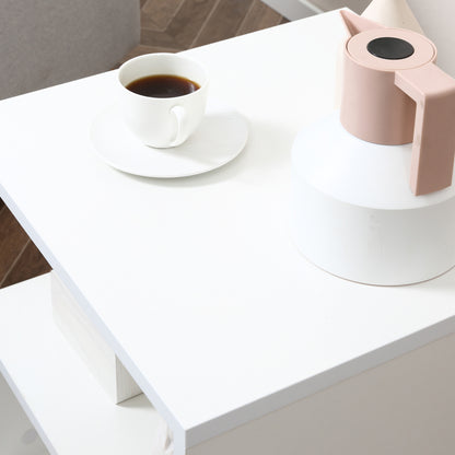 Coyora Wooden White Set Of 2 Cube Side Tables With 2 Tier Storage S Shaped