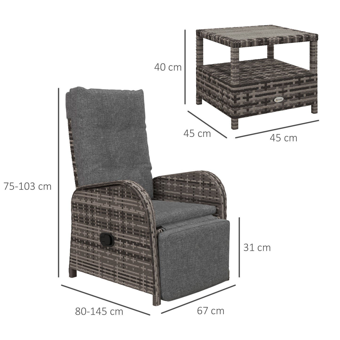 Elcoto Grey And Brown Rattan 2 Seater Outdoor Chaise Lounge Chair Set With Fabric Cushions