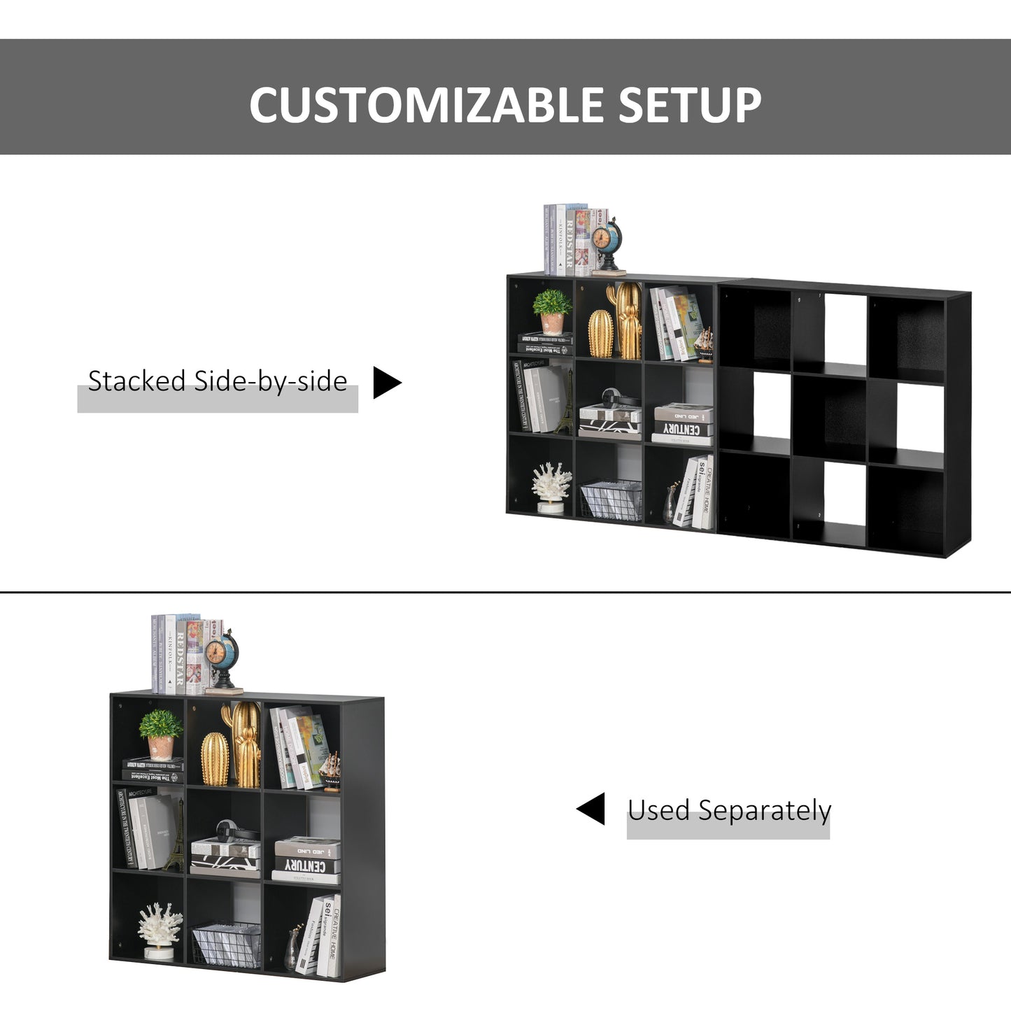 Remamo Wood Black 3 Tier 9 Cube Storage Bookcase