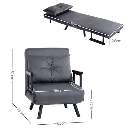 Tanopa Velvet Charcoal Grey 4 In One Convertible Single Chair Bed With Pillow