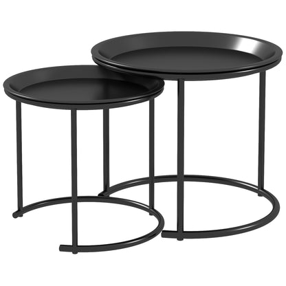 Fise Set Of 2 With Removable Tray Tops Metal Black Coffee Tables