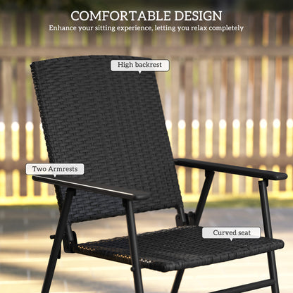 Luvaka Nene Rattan Black Folding Garden Chairs Set Of 2