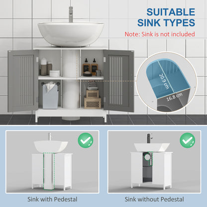 Nelike Grey Under Sink Vanity Unit With Double Doors And Adjustable Shelving Modern Design