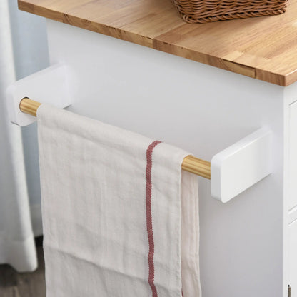 Rubberwood Top Kitchen Island On Wheels With Cabinets Drawers Spice Rack And Shelves