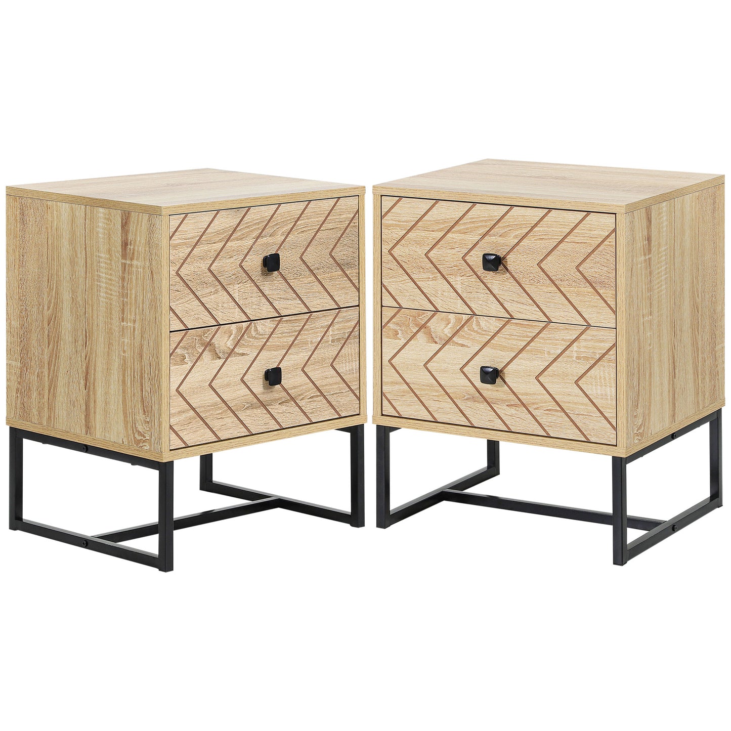 Sare Set of 2 Wooden Natural Bedside Tables Zig Zag 2 Drawers