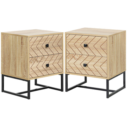 Sare Set of 2 Wooden Natural Bedside Tables Zig Zag 2 Drawers