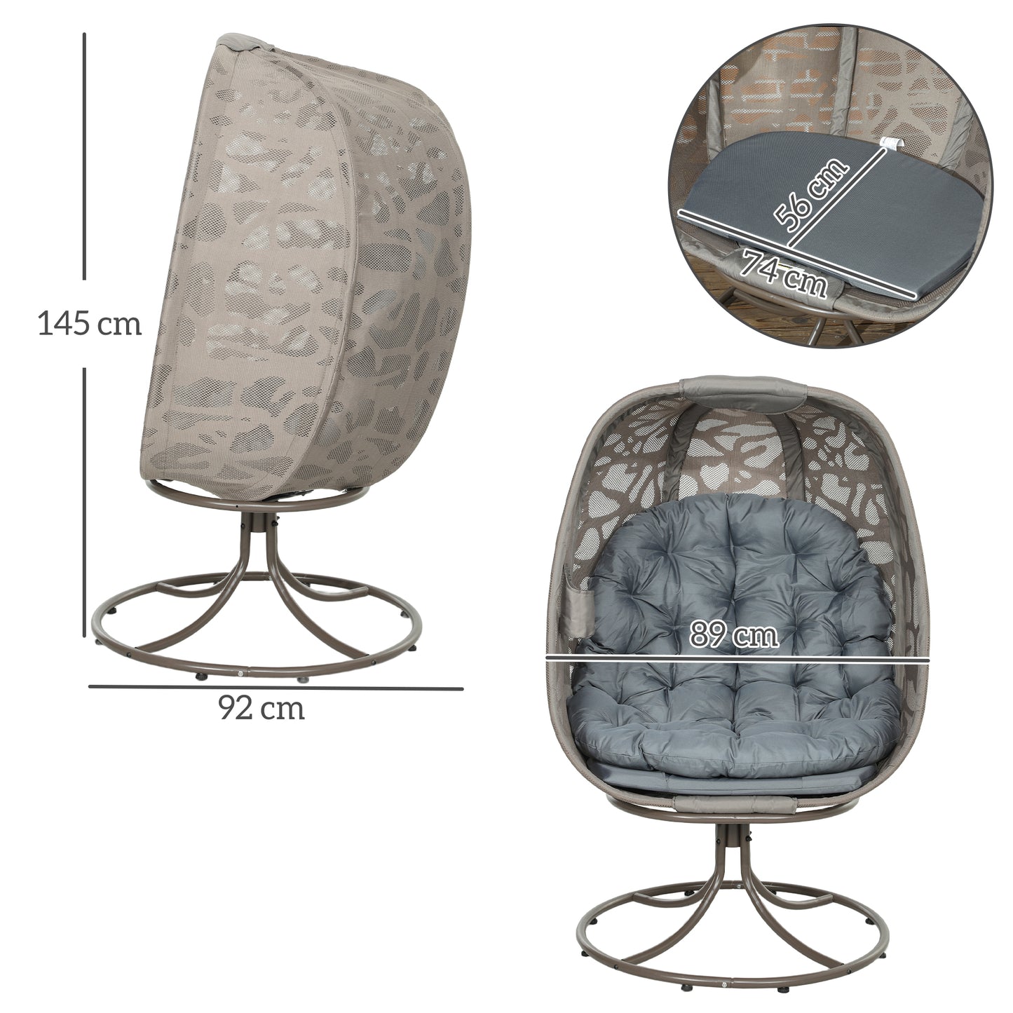 Nise Rattan And Metal Grey Swivel Egg Chair With Cushions