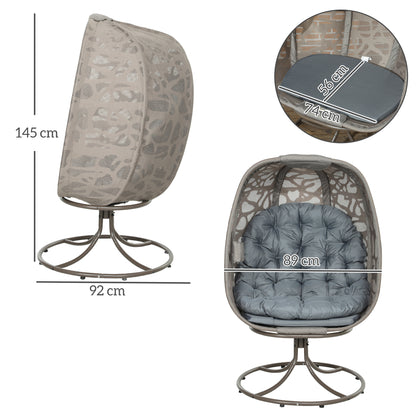 Nise Rattan And Metal Grey Swivel Egg Chair With Cushions