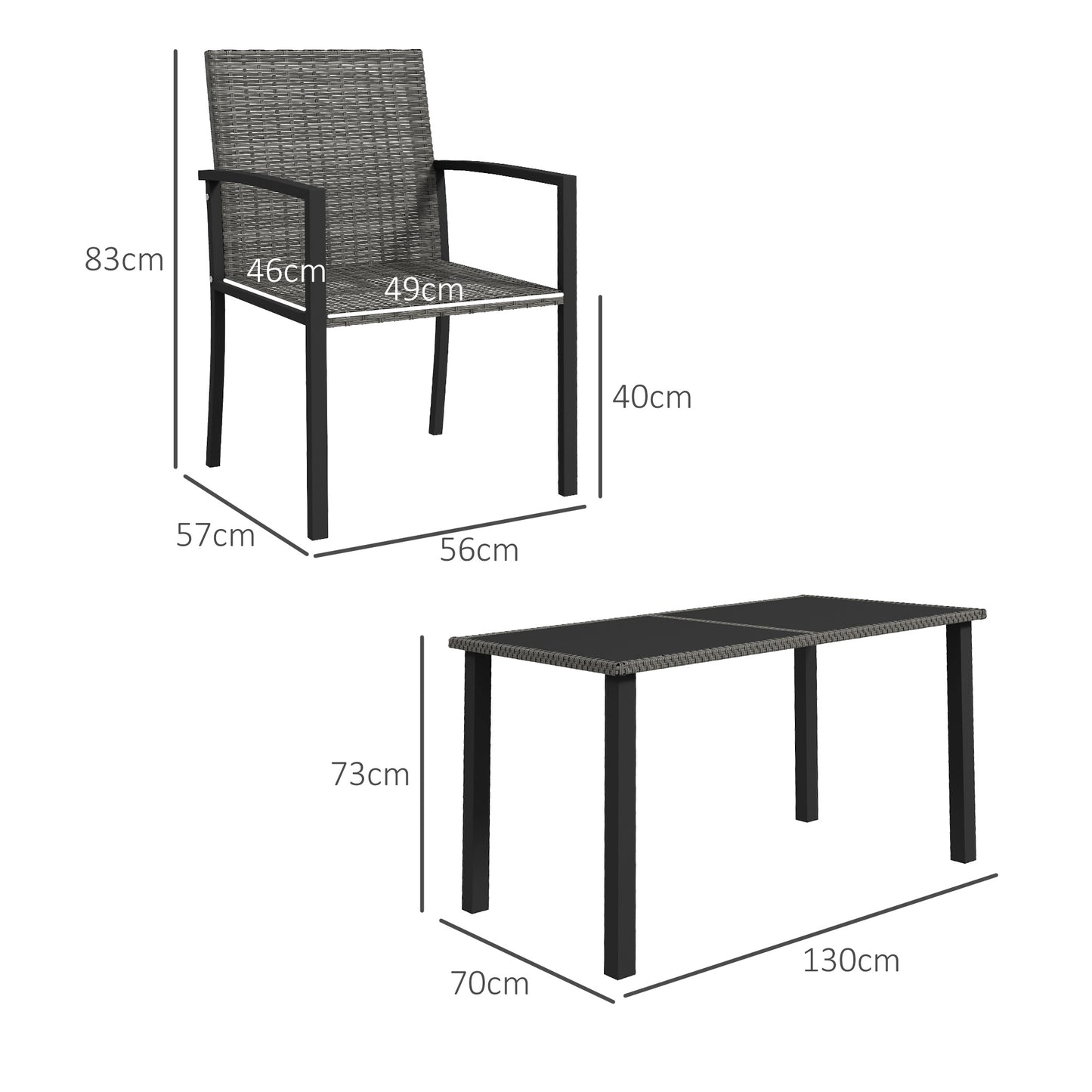 Pakeri Dark Grey Rattan 4 Seater Outdoor Dining Set With Tempered Glass Table And Chairs