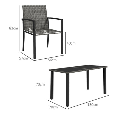 Pakeri Dark Grey Rattan 4 Seater Outdoor Dining Set With Tempered Glass Table And Chairs