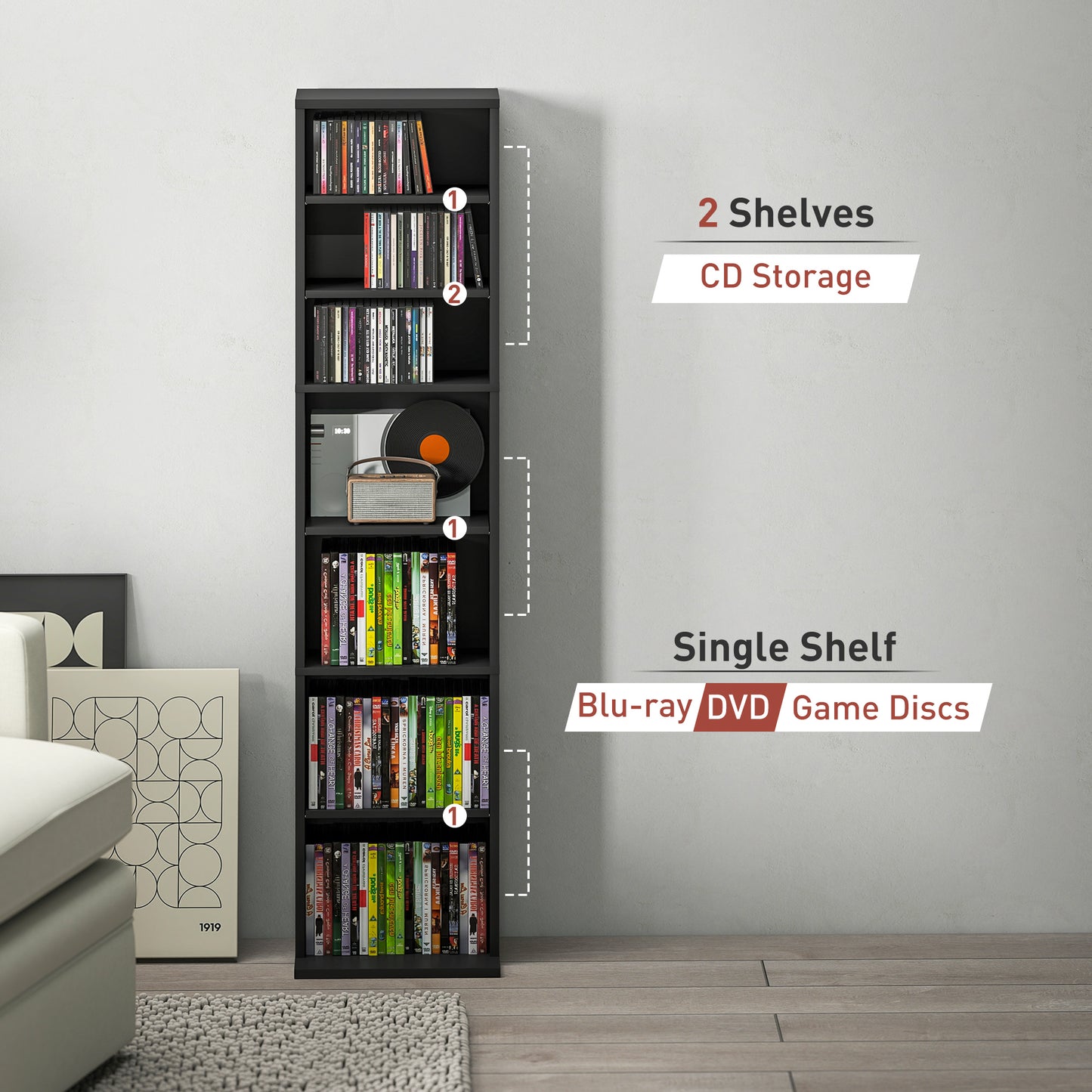 Veka Wood Black Narrow CD Storage Unit With 260 Disc Capacity